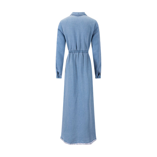 Drawstring Denim Dress - Blue