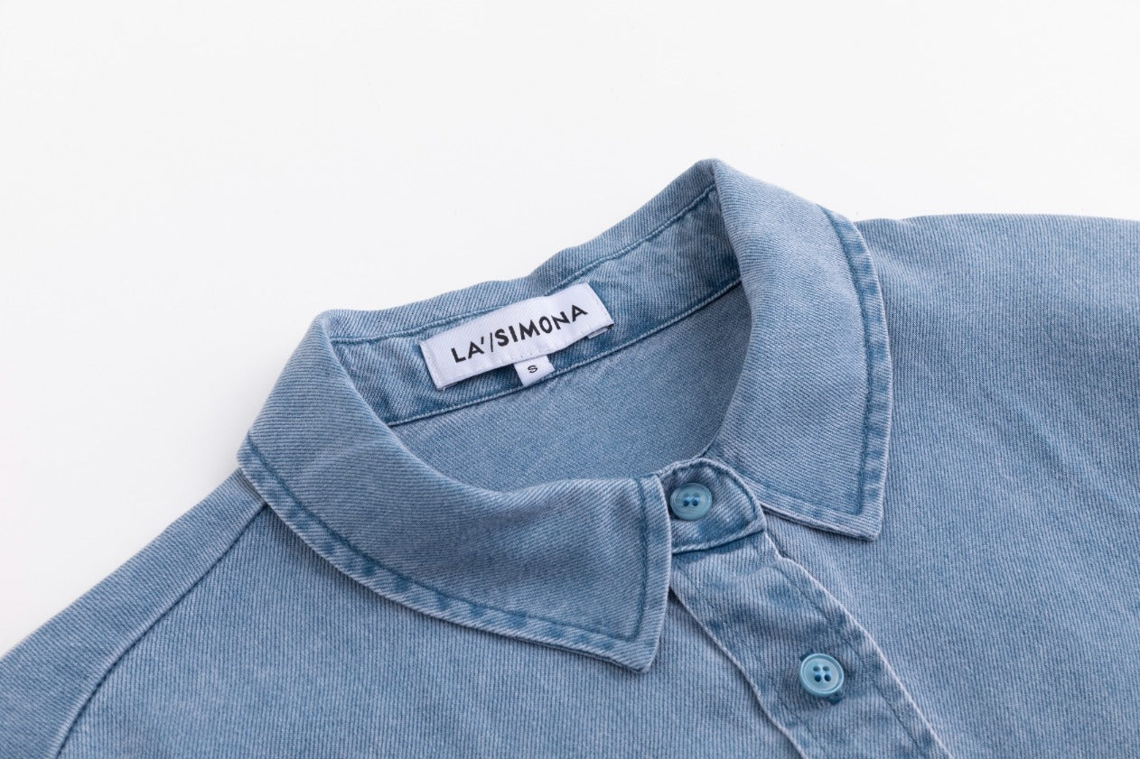 Drawstring Denim Dress - Blue