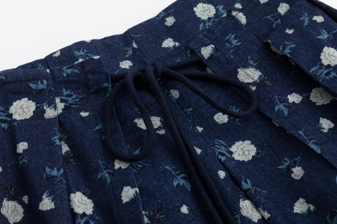 Navy Skirt With Ivory Floral Print