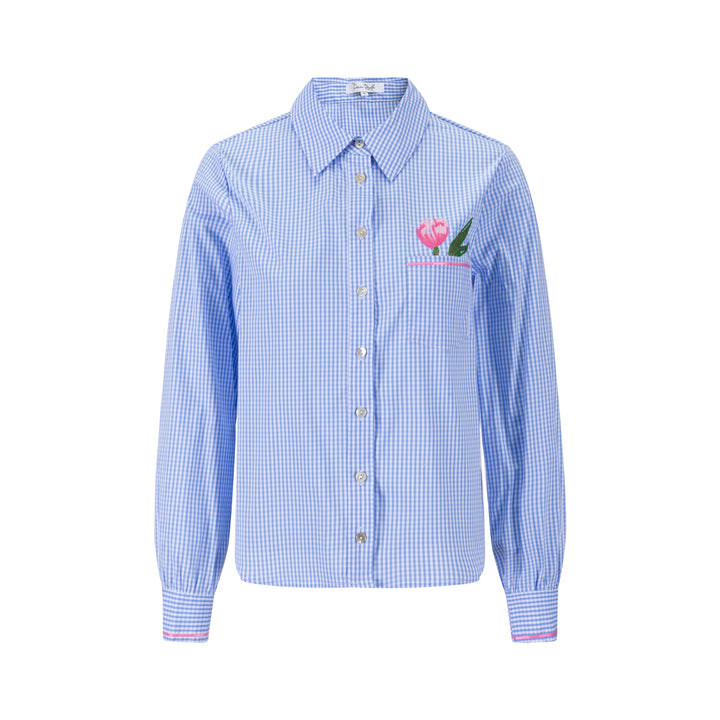 Embroidered Pocket Blue Mini Checkered Shirt