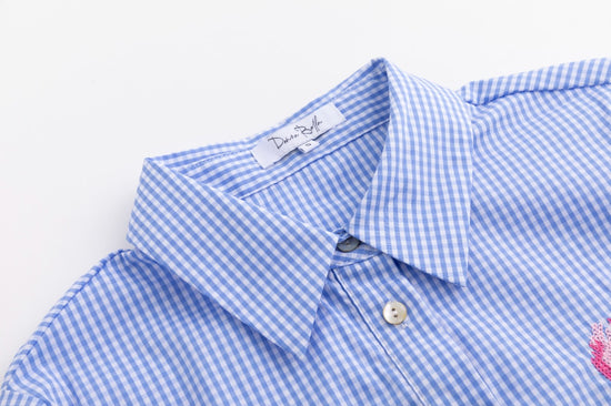 Embroidered Pocket Blue Mini Checkered Shirt