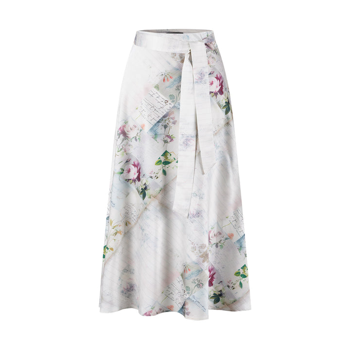 Patchwork Silk Belted Skirt