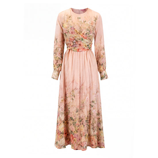 Pink Floral Linen Dress