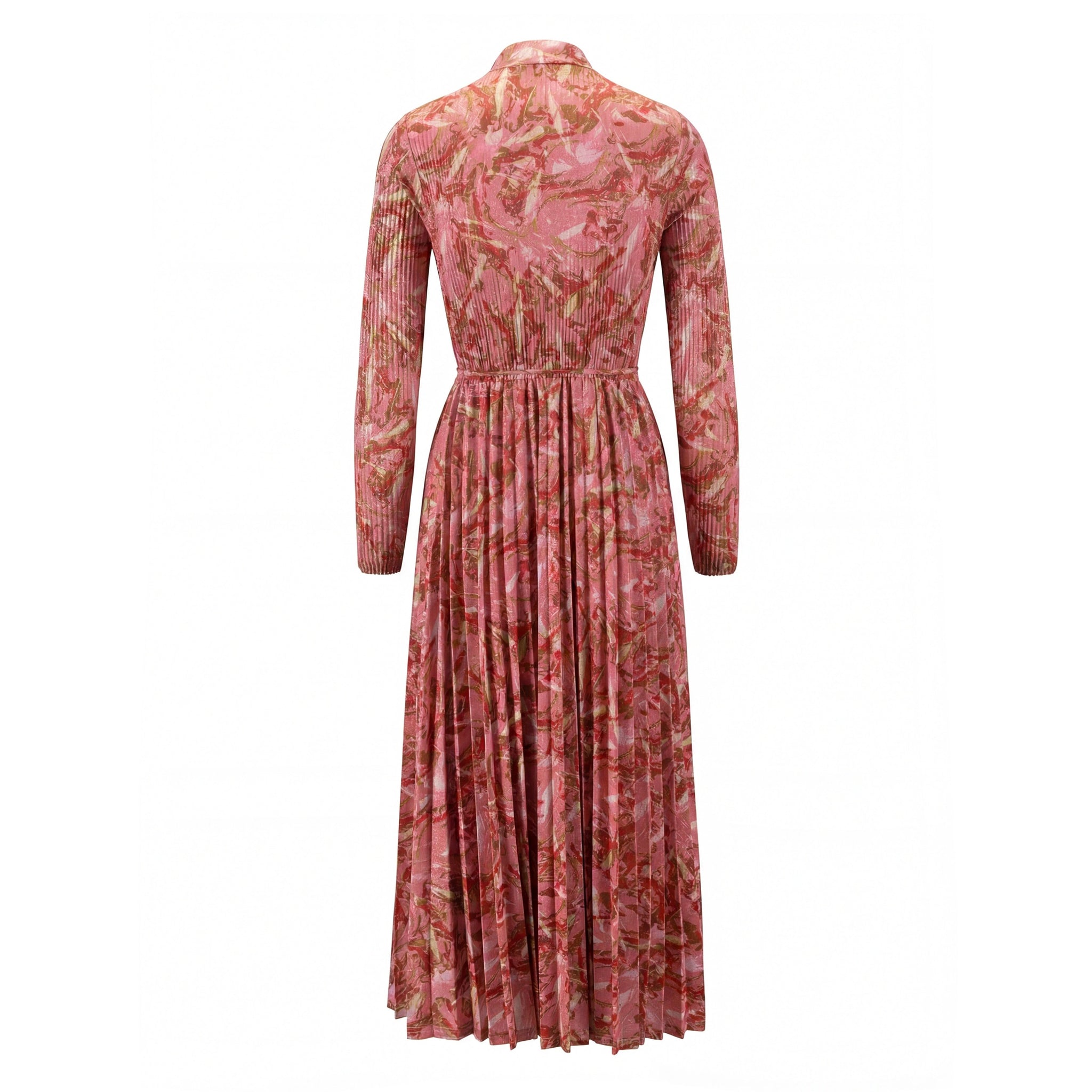 Red And Pink Print Accordion Dress