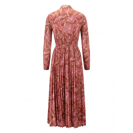 Red And Pink Print Accordion Dress