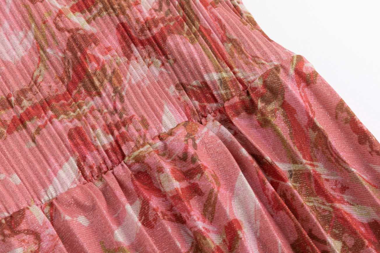 Red And Pink Print Accordion Dress