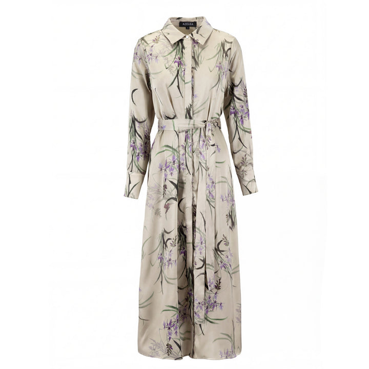 Floral Button-Front Dress With A Soft Drape And Tie Waist.