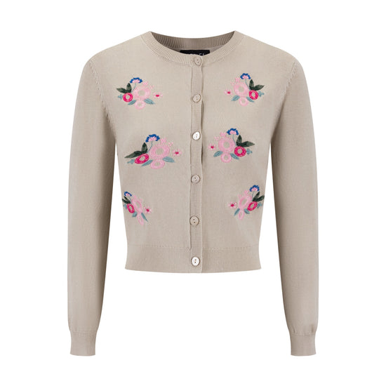 Knit Pink Embroidered Cardigan - Mauve