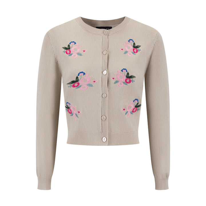Knit Pink Embroidered Cardigan - Mauve