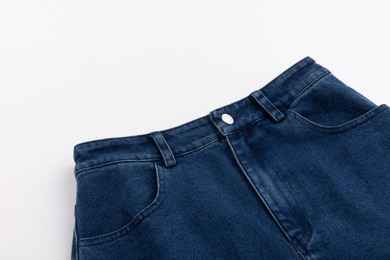 Acid Washed Flower Print Denim Skirt - Blue