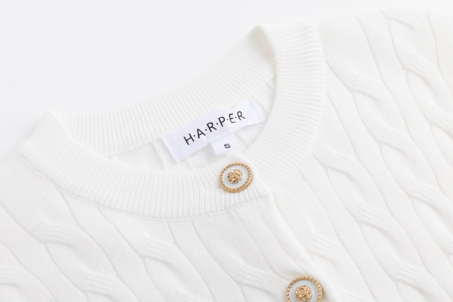 Cable Knit Cardigan With Detailed Buttons - Ivory