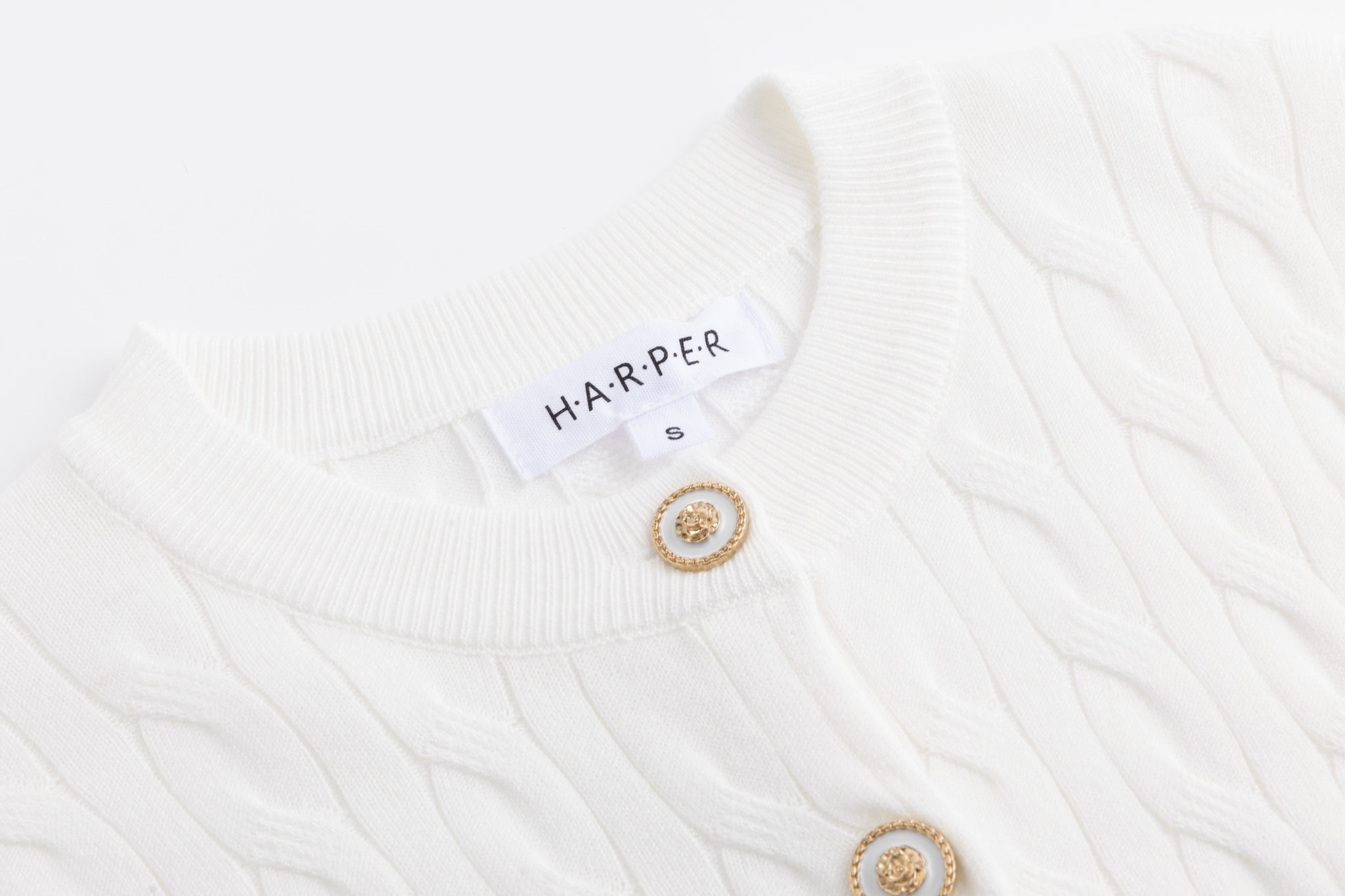 Cable Knit Cardigan With Detailed Buttons - Ivory
