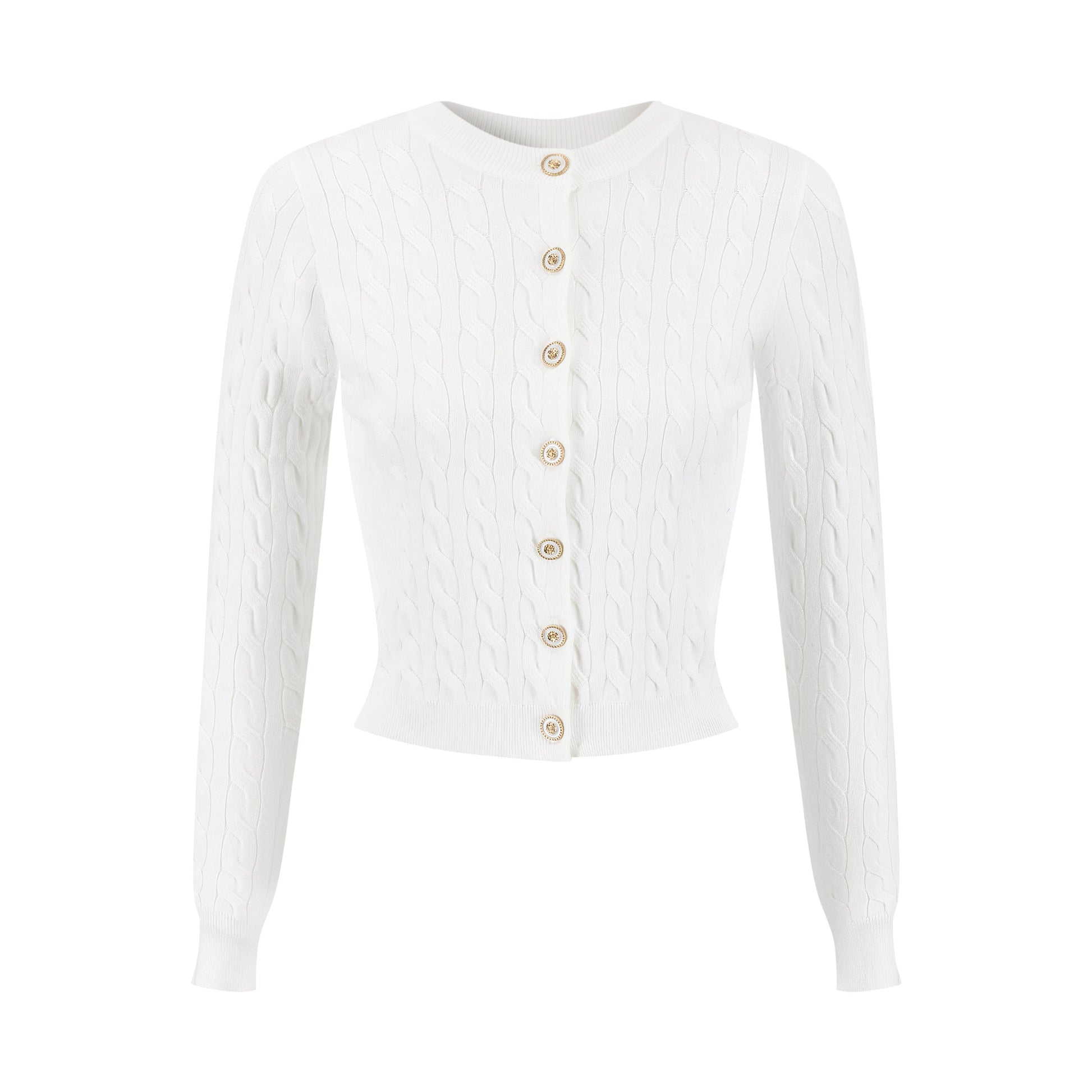 Cable Knit Cardigan With Detailed Buttons - Ivory