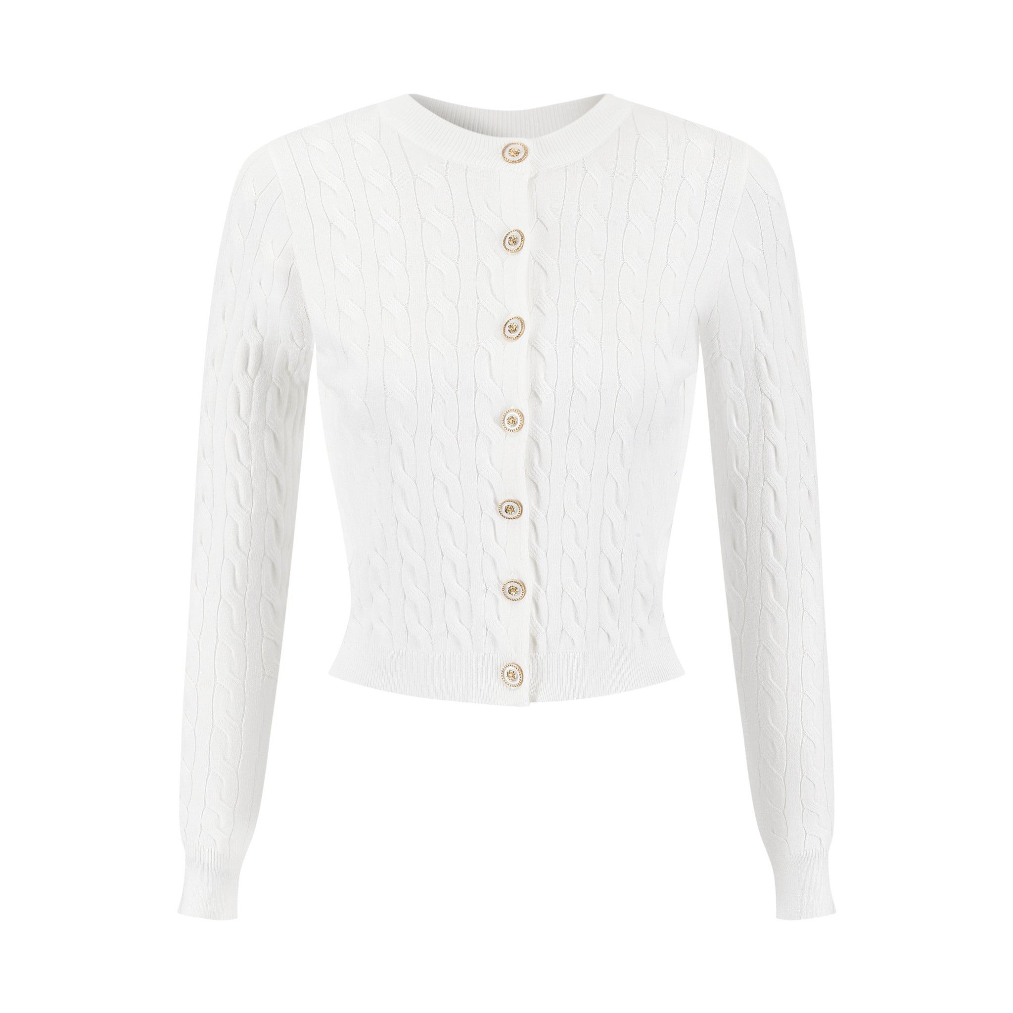 Cable Knit Cardigan With Detailed Buttons - Ivory