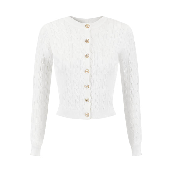 Cable Knit Cardigan With Detailed Buttons - Ivory