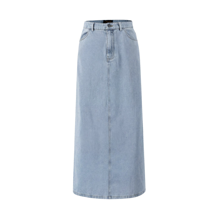 Denim Skirt With 2 Stripes Down The Side - Light Blue