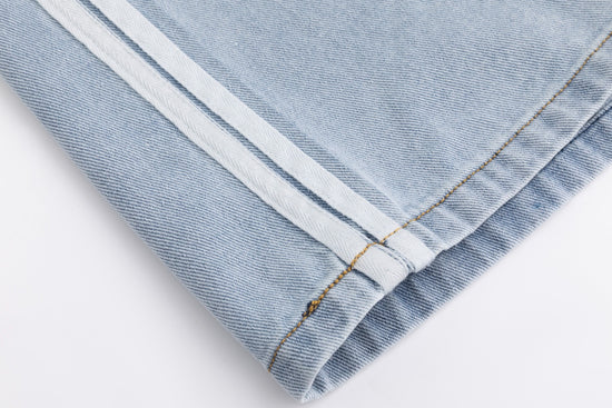 Denim Skirt With 2 Stripes Down The Side - Light Blue