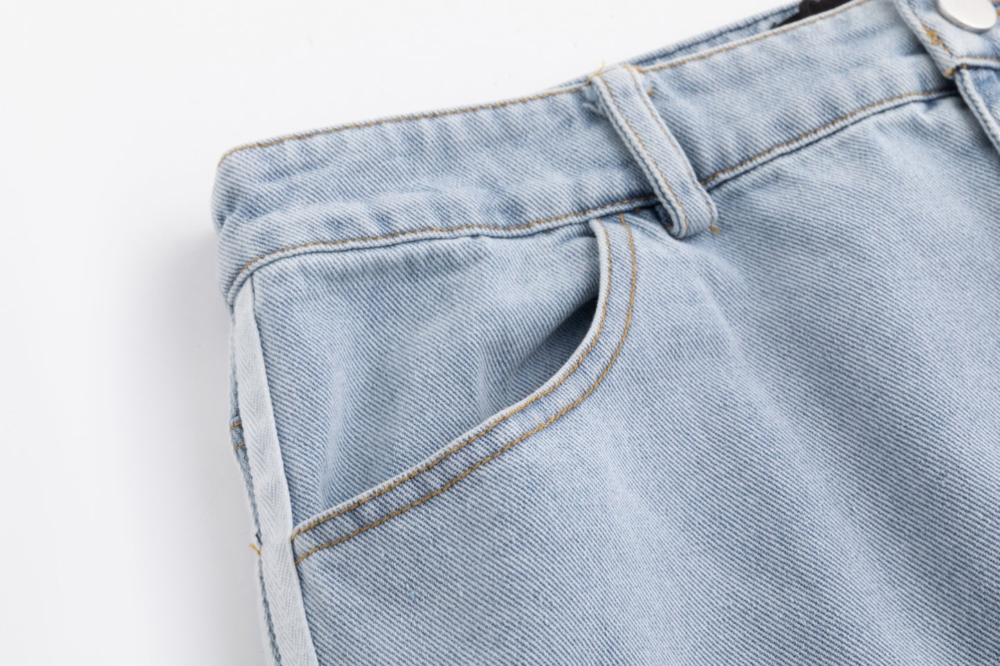 Denim Skirt With 2 Stripes Down The Side - Light Blue