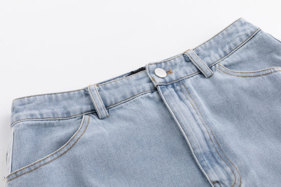 Denim Skirt With 2 Stripes Down The Side - Light Blue