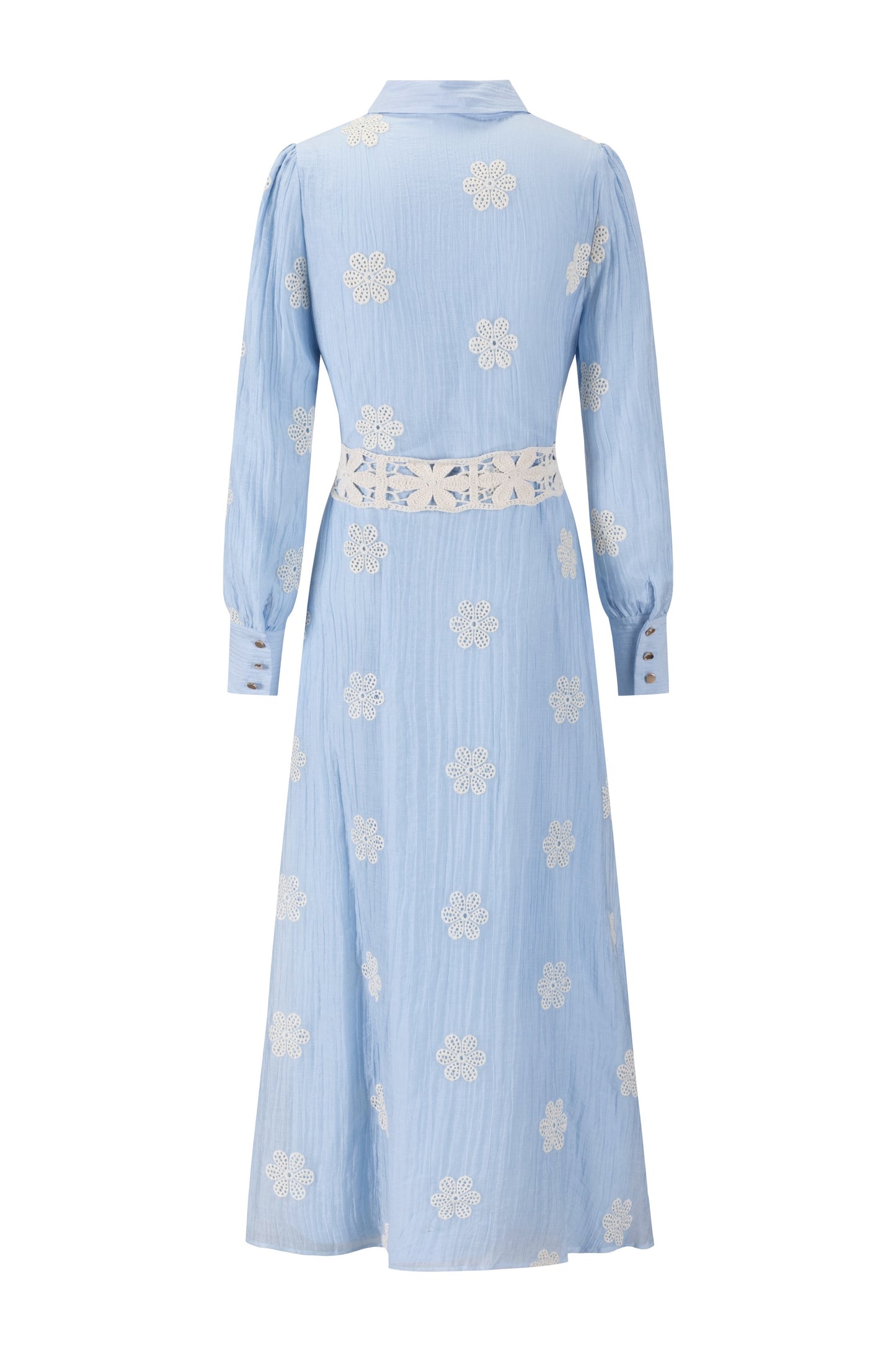 Blue Dress With Flower Eyelet And Crochet Belt