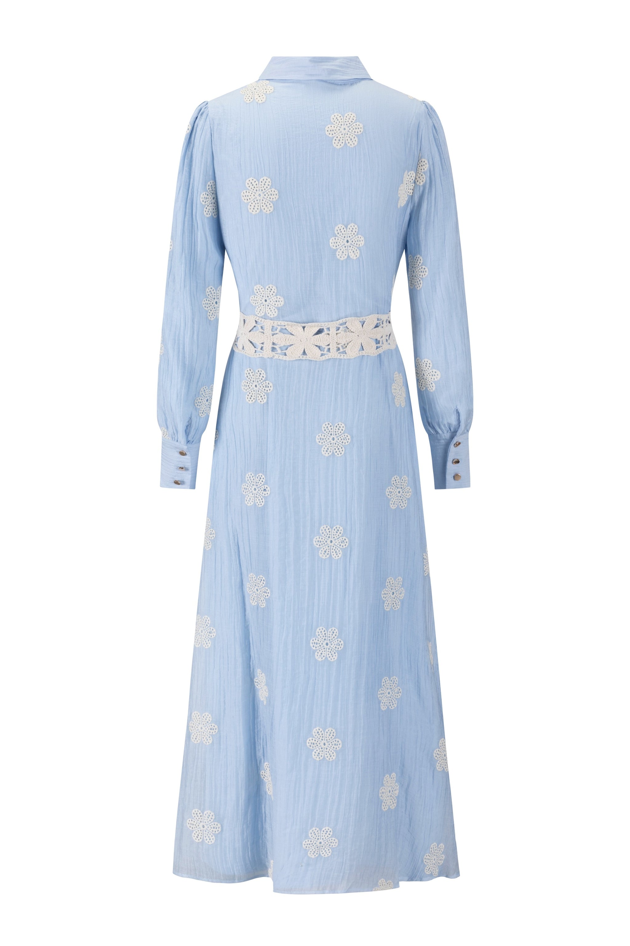 Blue Dress With Flower Eyelet And Crochet Belt