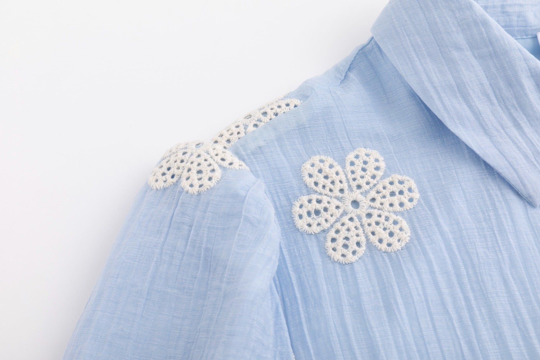 Blue Dress With Flower Eyelet And Crochet Belt
