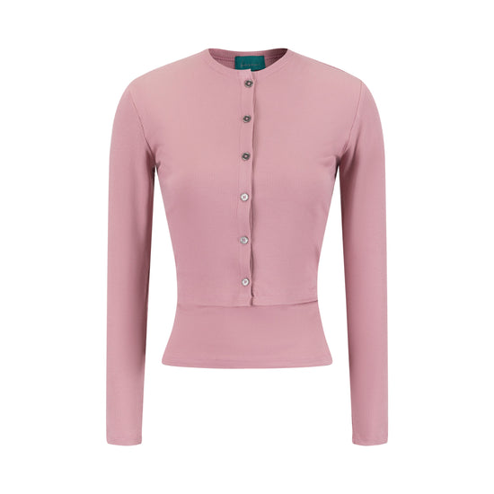Cropped Ribbed Twin Set- Pink