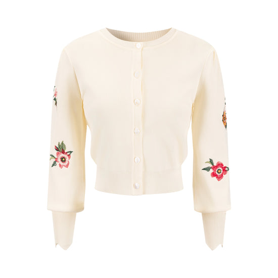 Button-Front Knit Cardigan With Scalloped Detail - Ivory