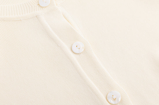 Button-Front Knit Cardigan With Scalloped Detail - Ivory