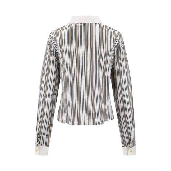 Solid Collar Striped Blouse -Sand