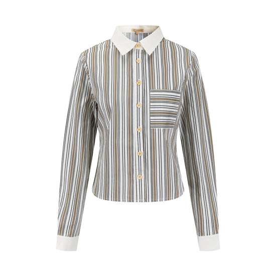 Solid Collar Striped Blouse -Sand
