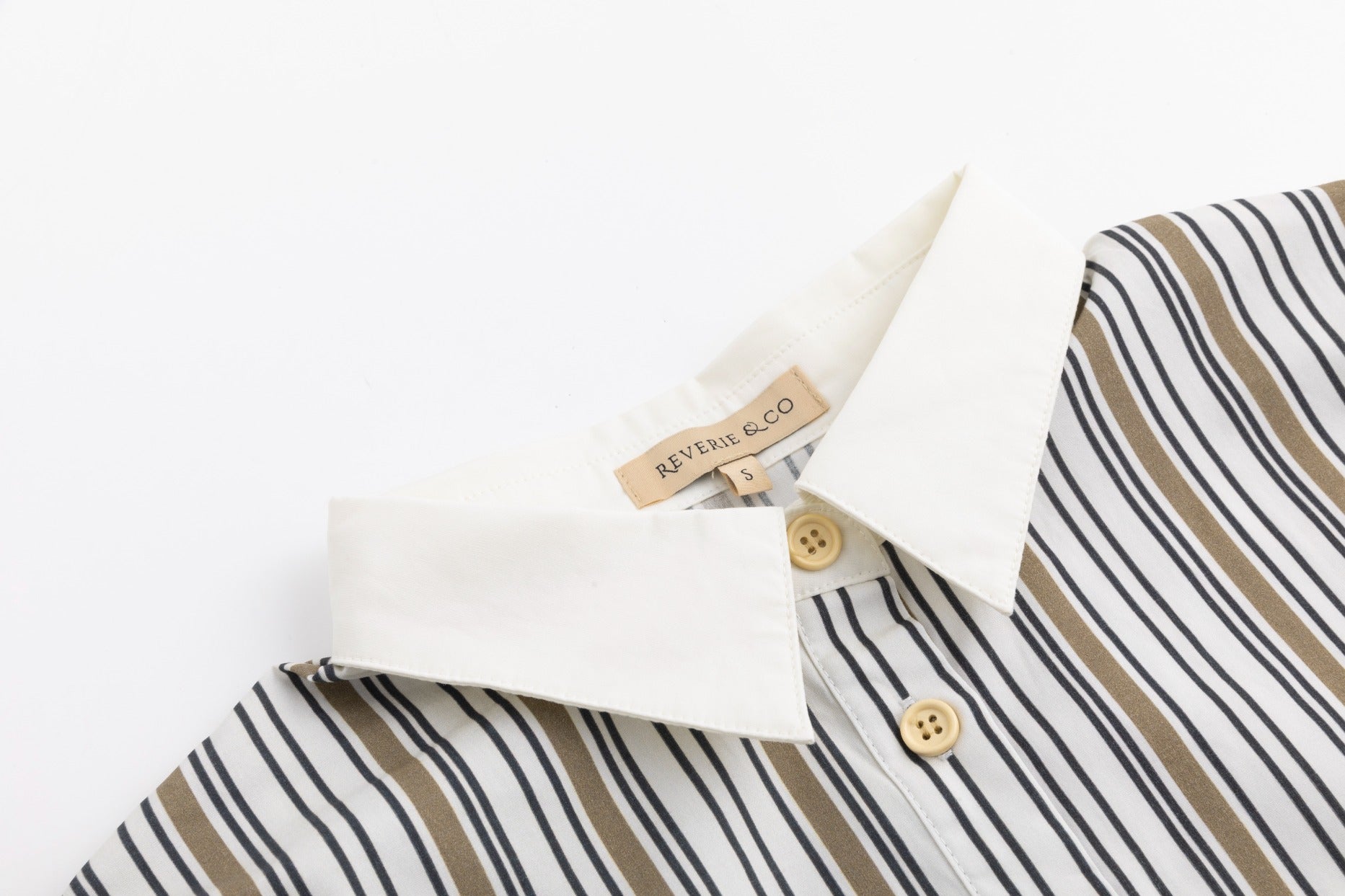 Solid Collar Striped Blouse -Sand