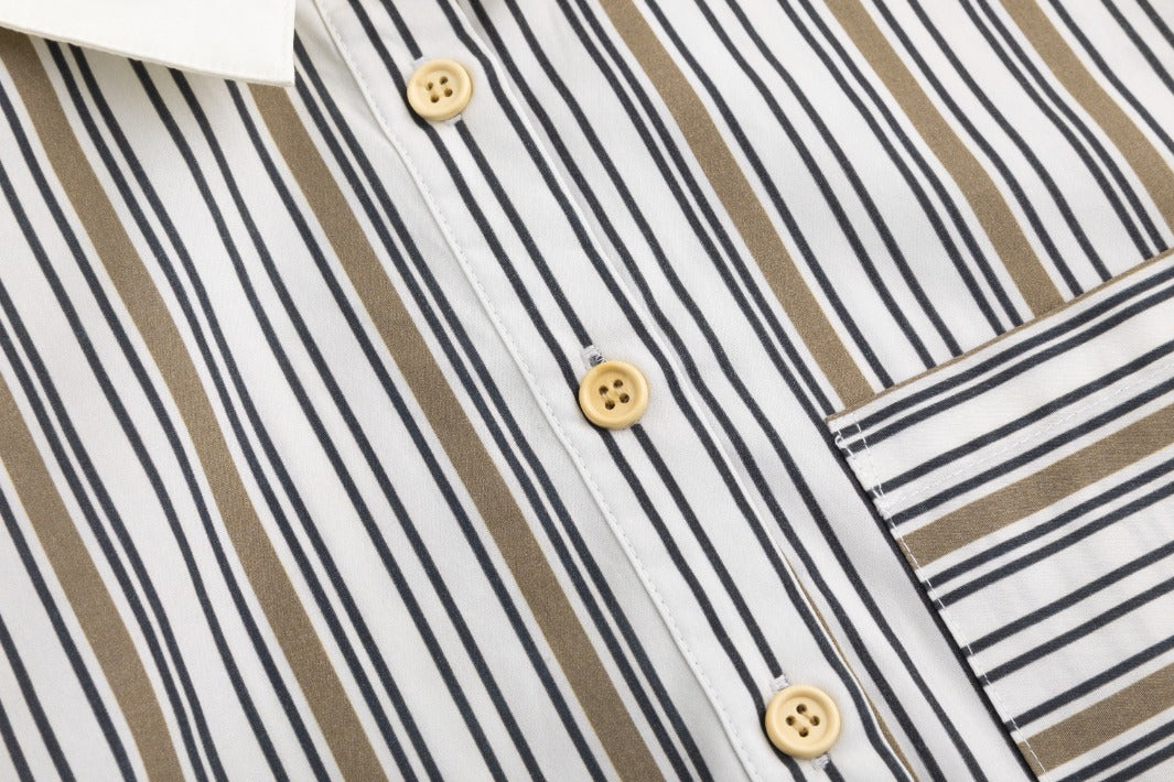 Solid Collar Striped Blouse -Sand