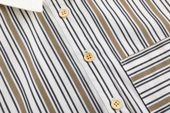 Solid Collar Striped Blouse -Sand