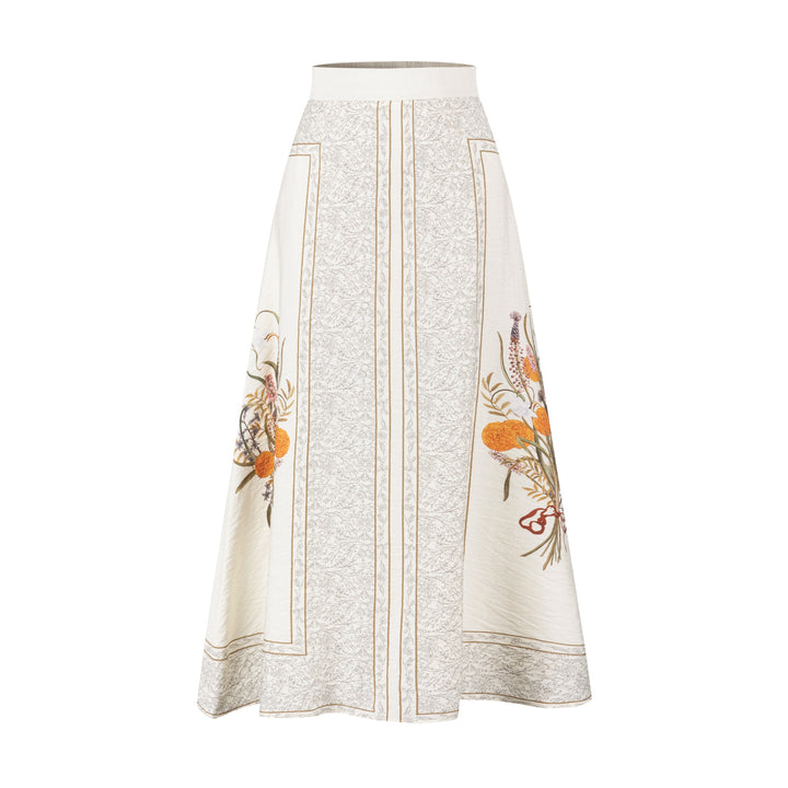 Ivory Skirt With Orange Print
