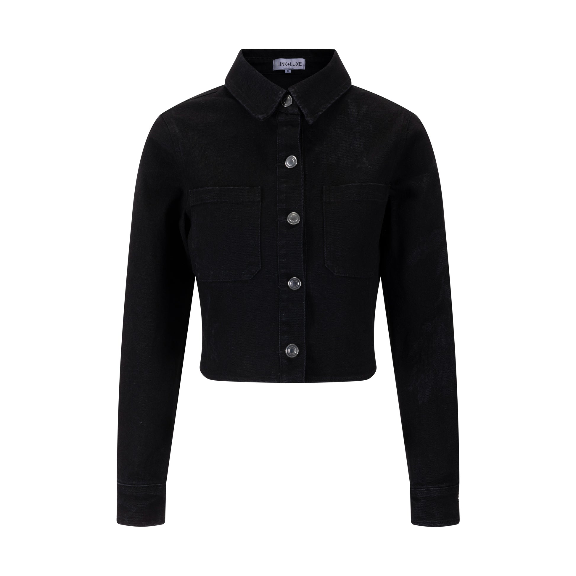 Acid Washed Flower Print Denim Top - Black