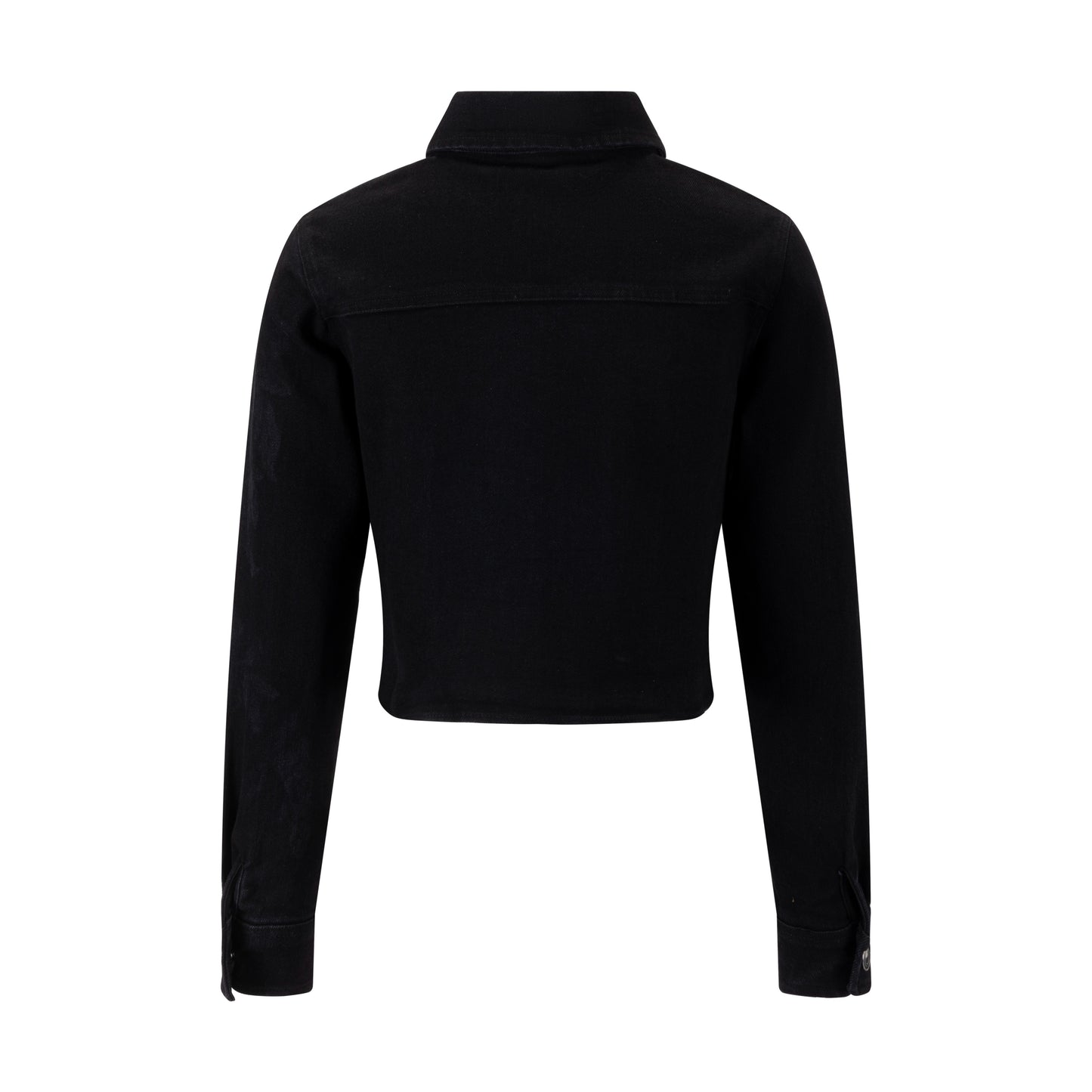 Acid Washed Flower Print Denim Top - Black