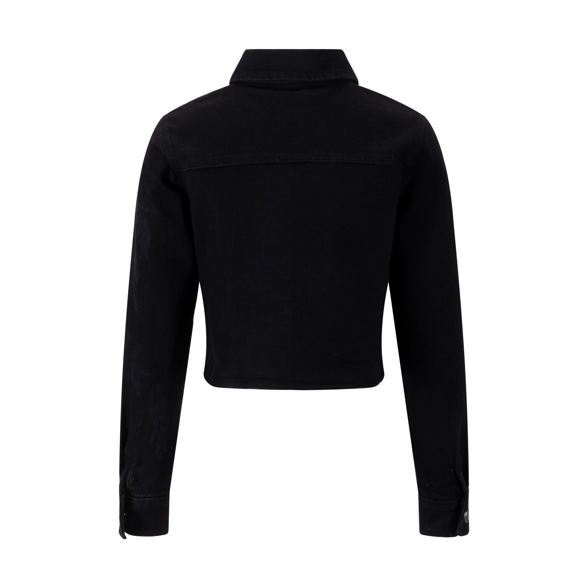 Acid Washed Flower Print Denim Top - Black