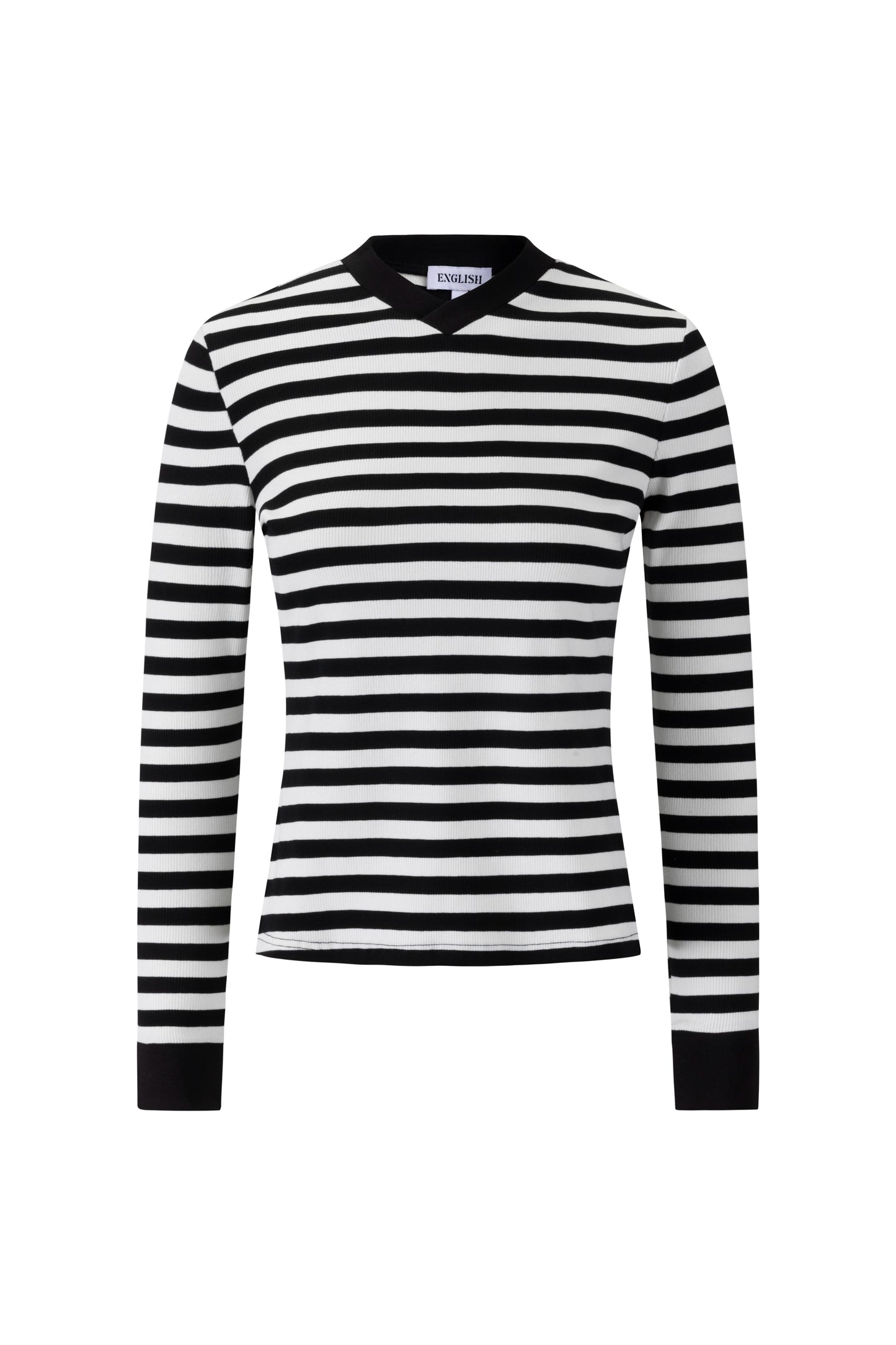 Striped V-Neck Top - Black