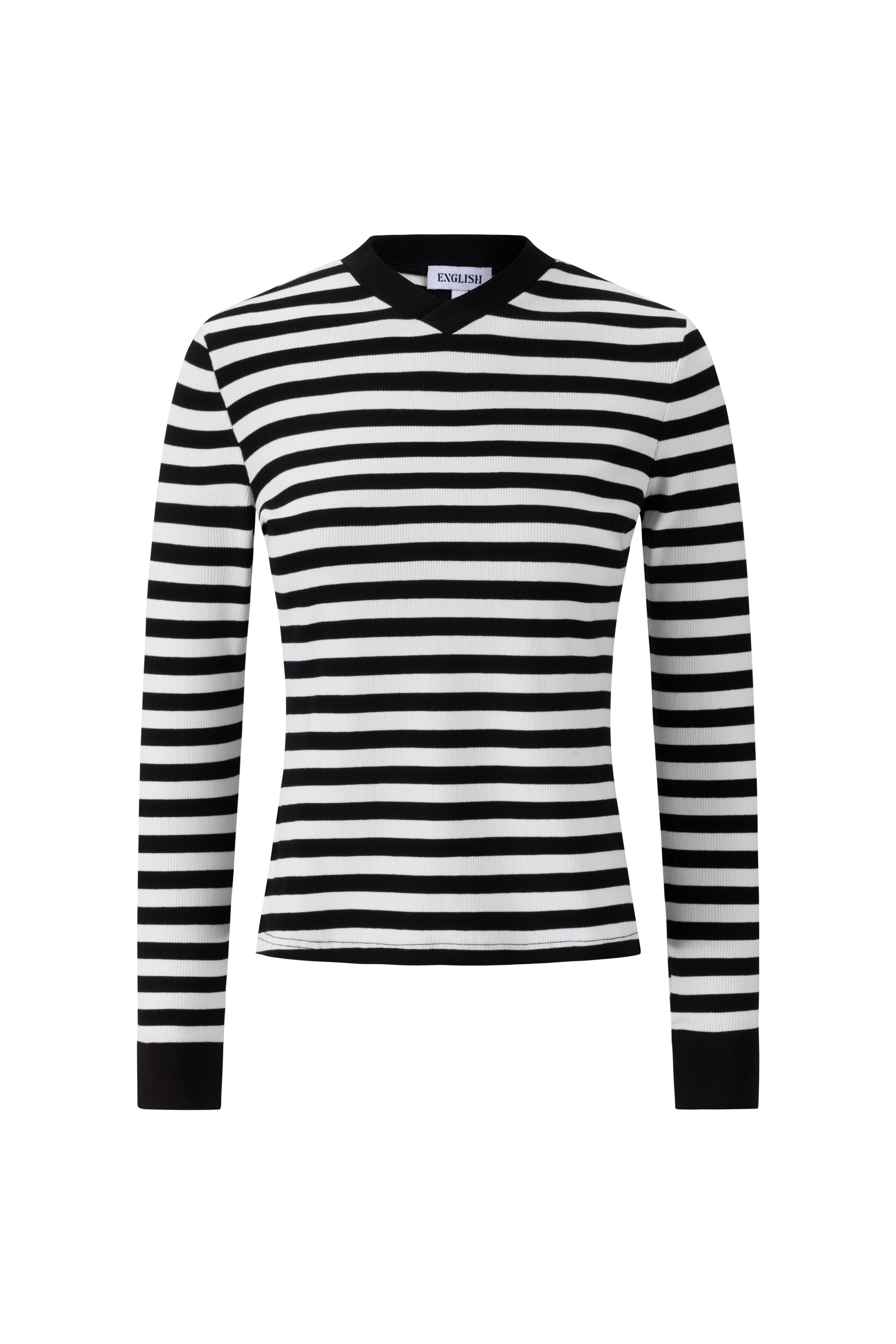 Striped V-Neck Top - Black