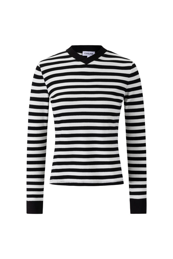 Striped V-Neck Top - Black