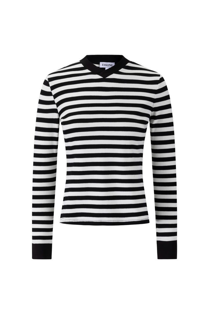 Striped V-Neck Top - Black