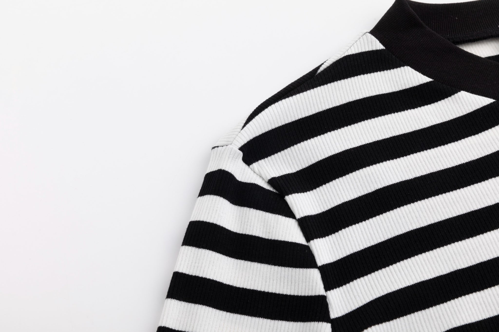 Striped V-Neck Top - Black