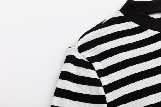 Striped V-Neck Top - Black