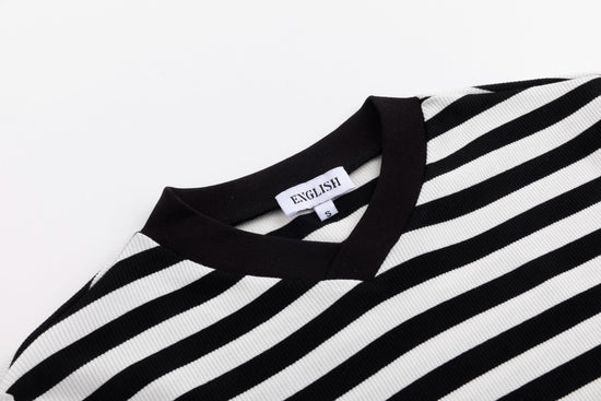Striped V-Neck Top - Black