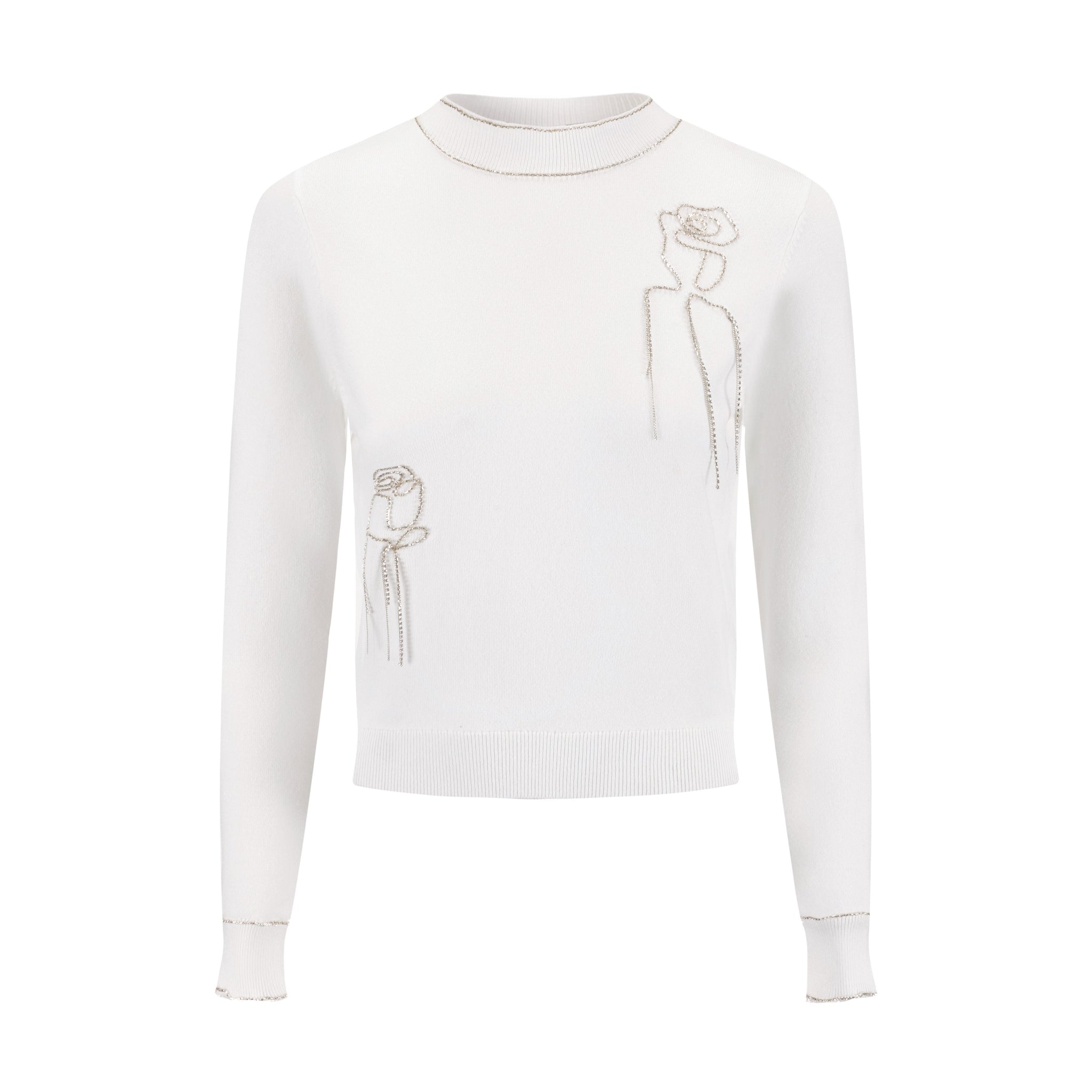 Sweater With Diamond Flower - White