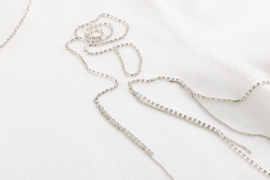 Sweater With Diamond Flower - White