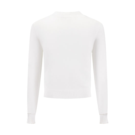 Sweater With Diamond Flower - White