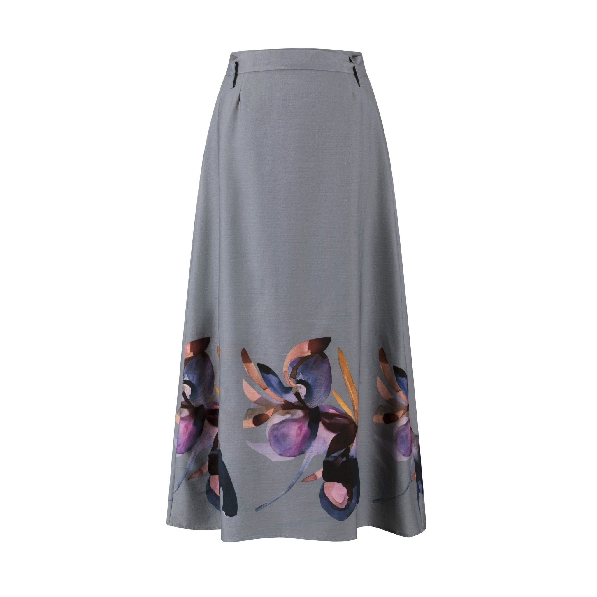 Grey Painted Flower Wrap Skirt