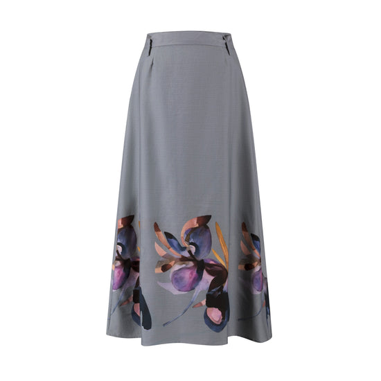 Grey Painted Flower Wrap Skirt